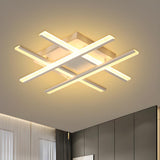 Large White Cross Beam LED Flush Mount Ceiling Light Image - 1