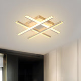 Large White Cross Beam LED Flush Mount Ceiling Light Image - 2