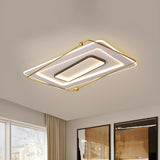 Large White Gold Layered Rectangle LED Flush Mount Lamp Image - 3