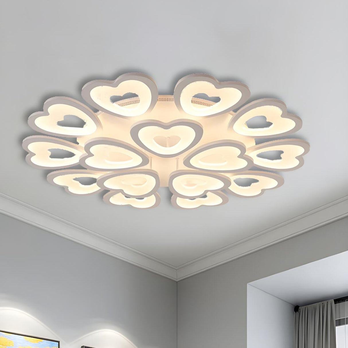 Large White Heart Flower Acrylic Flush Mount Light Image - 9