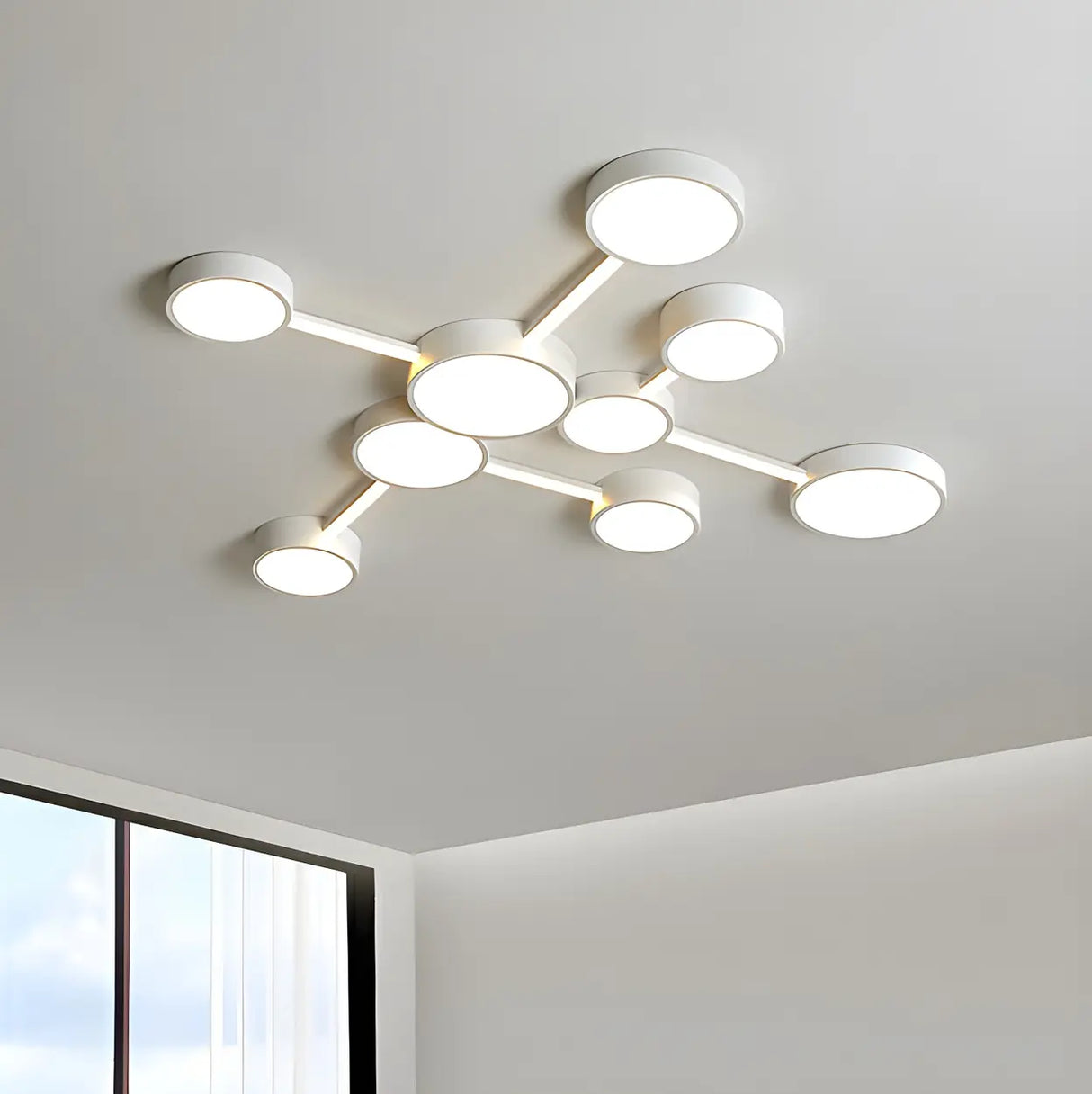 Large White Round Modular LED Flush Mount Ceiling Light Image - 10