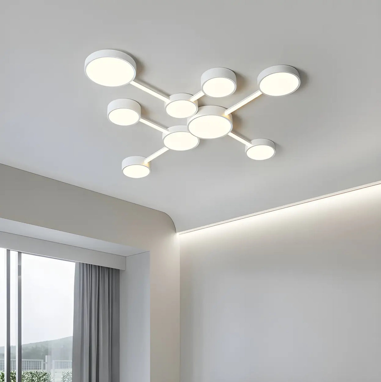 Large White Round Modular LED Flush Mount Ceiling Light Image - 4