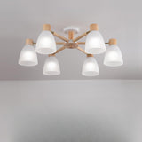 Large Wood White Glass Semi-Flush Mount Lamp 6-Light Image - 3