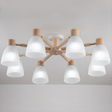 Large Wood White Glass Semi-Flush Mount Lamp 6-Light Image - 9