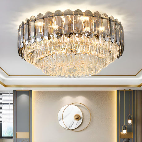 Layered Design Circle Luxury Crystal Flush Mount Light Image - 1