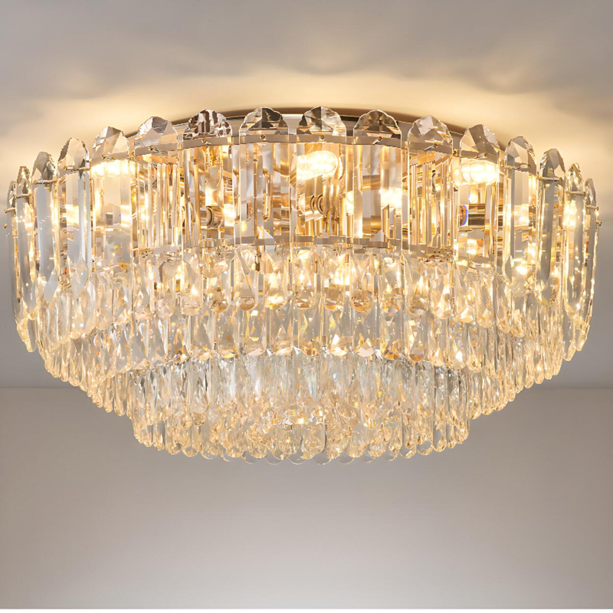 Layered Design Circle Luxury Crystal Flush Mount Light Image - 10