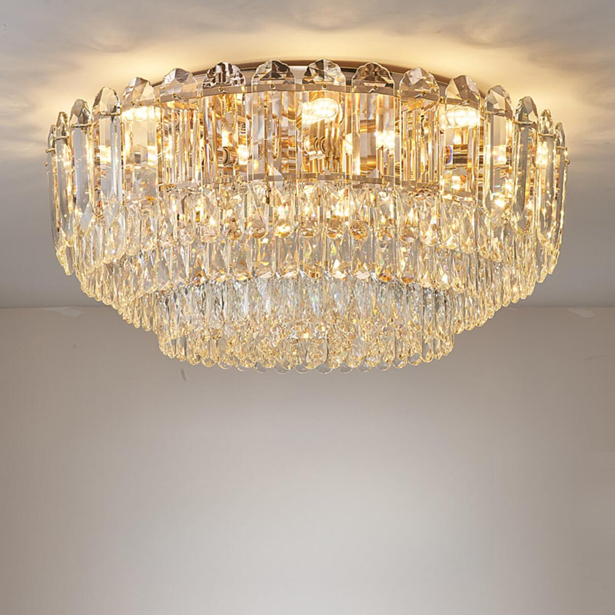 Layered Design Circle Luxury Crystal Flush Mount Light Image - 11