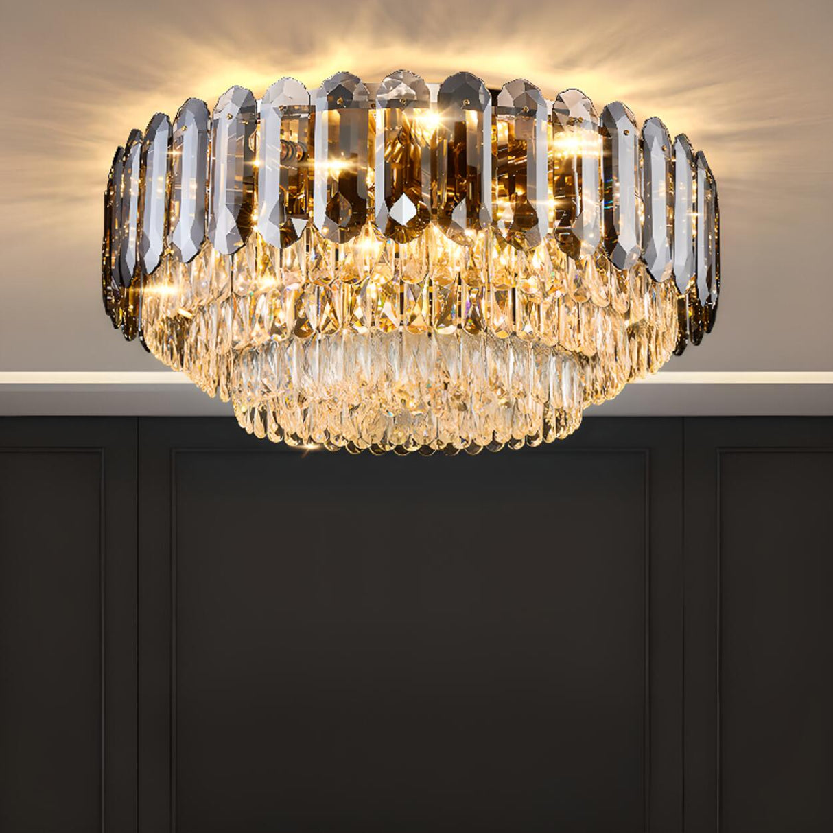 Layered Design Circle Luxury Crystal Flush Mount Light Image - 4