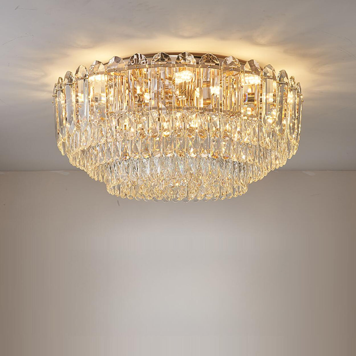 Layered Design Circle Luxury Crystal Flush Mount Light Image - 7