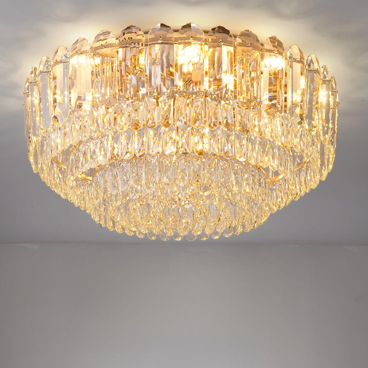 Layered Design Circle Luxury Crystal Flush Mount Light Image - 9