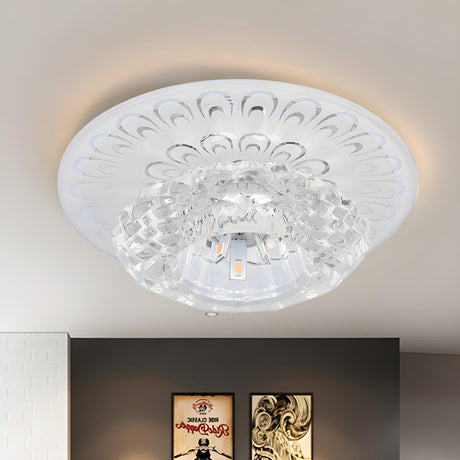 Layered Round Clear Crystal Flower LED Flush Mount Lamp Image - 1