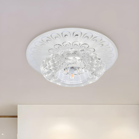 Layered Round Clear Crystal Flower LED Flush Mount Lamp Image - 2