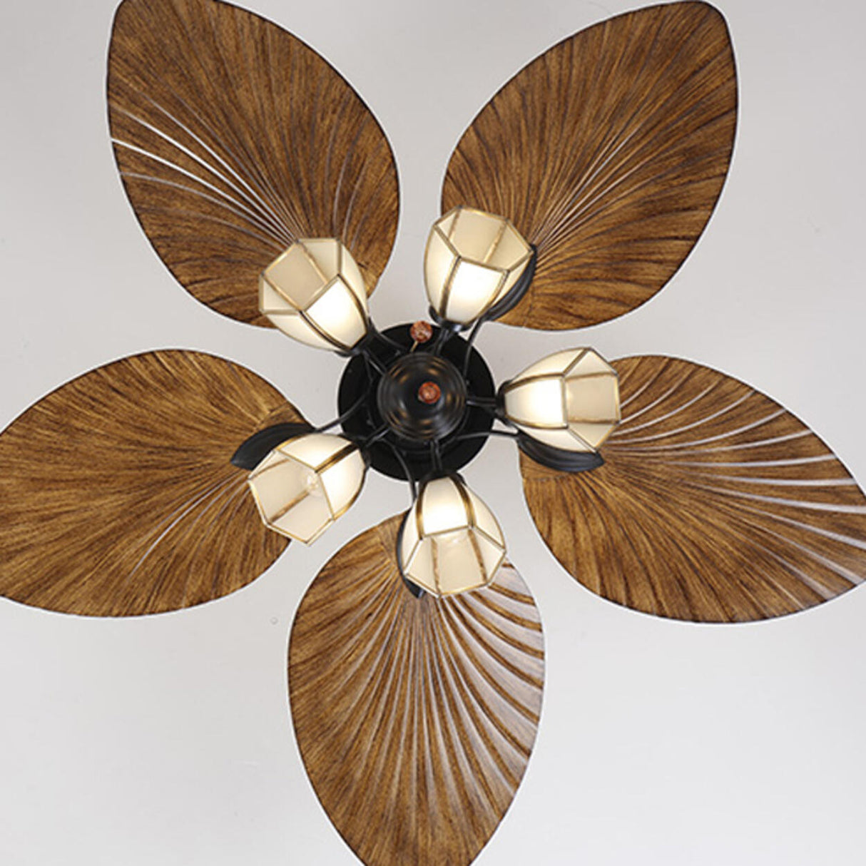 Leaf-shaped Blade Flower Shades Ceiling Fan with Light Image - 11