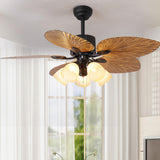 Leaf-shaped Blade Flower Shades Ceiling Fan with Light Image - 2