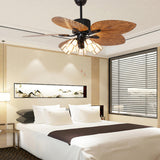 Leaf-shaped Blade Flower Shades Ceiling Fan with Light Image - 4