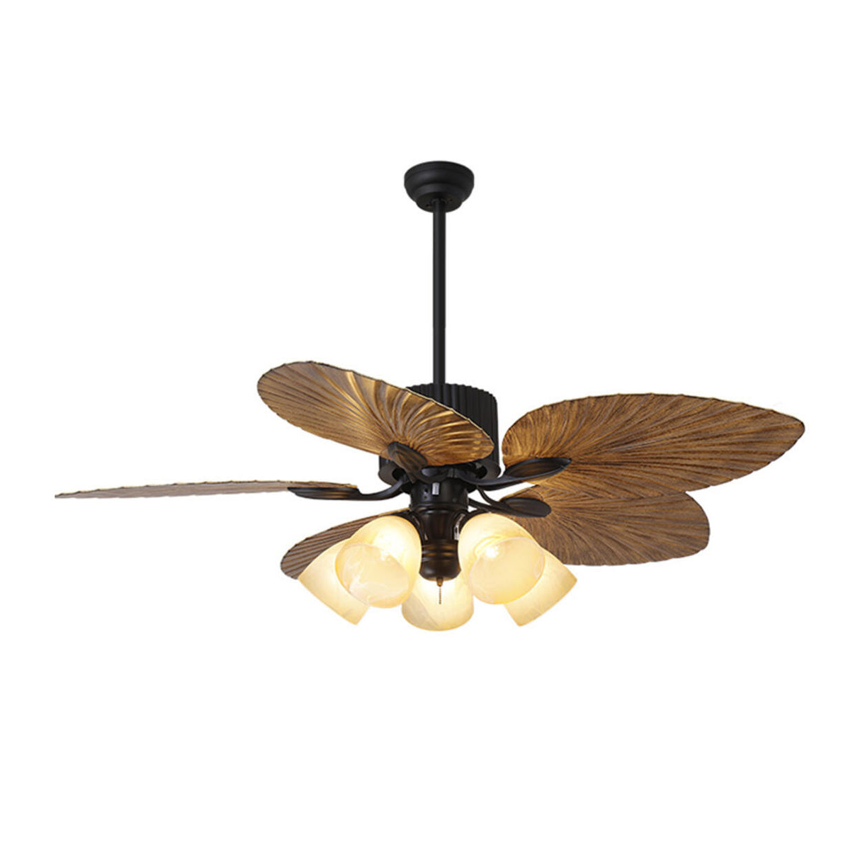 Leaf-shaped Blade Flower Shades Ceiling Fan with Light Image - 5