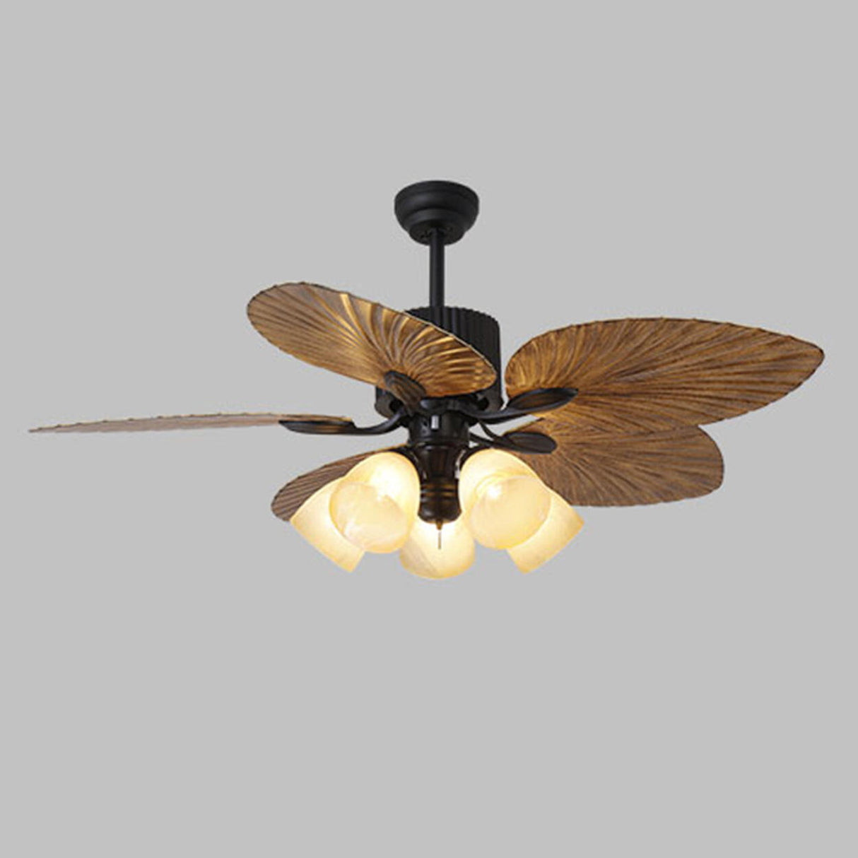 Leaf-shaped Blade Flower Shades Ceiling Fan with Light Image - 6