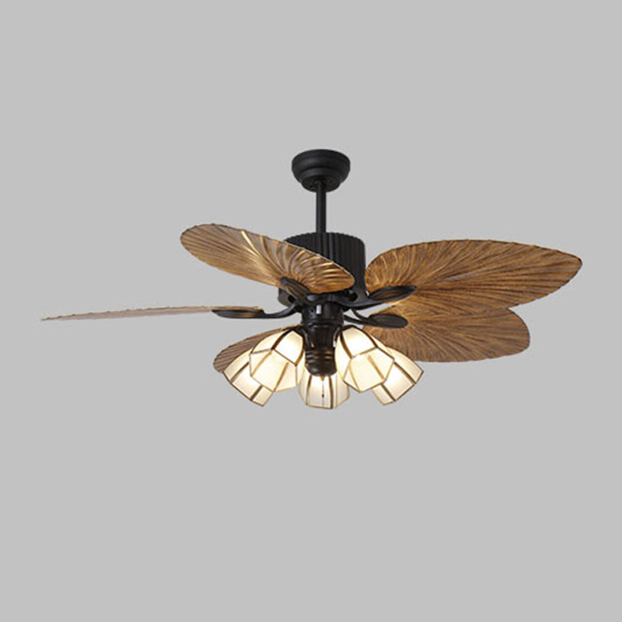 Leaf-shaped Blade Flower Shades Ceiling Fan with Light Image - 7