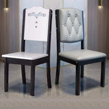 Leather Backrest Rubberwood Square Dining Chair Grey Image - 1