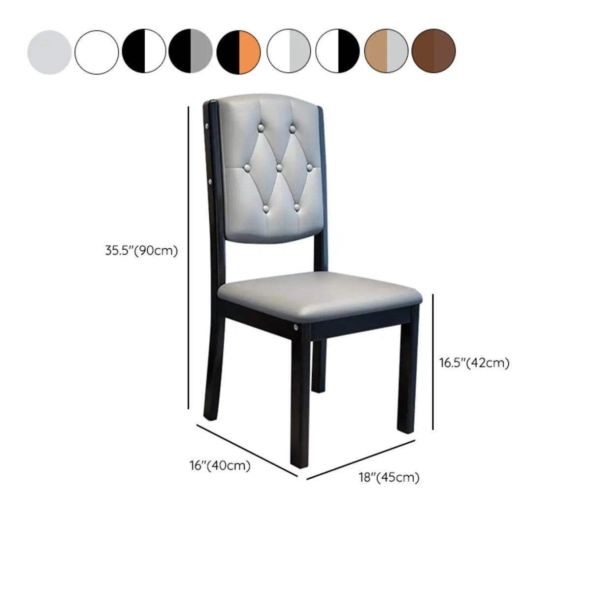 Leather Backrest Rubberwood Square Dining Chair Grey 