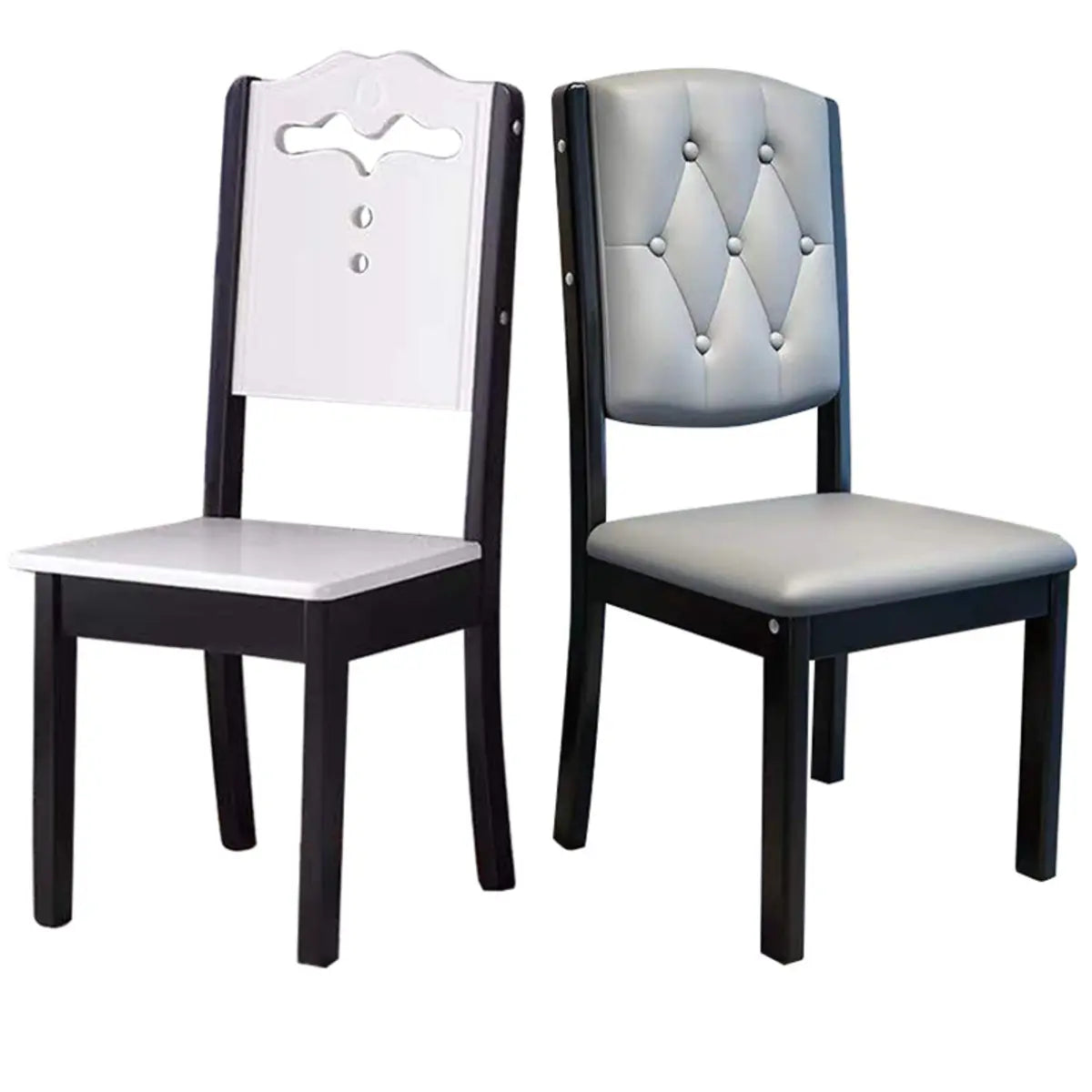 Leather Backrest Rubberwood Square Dining Chair Grey Image - 5