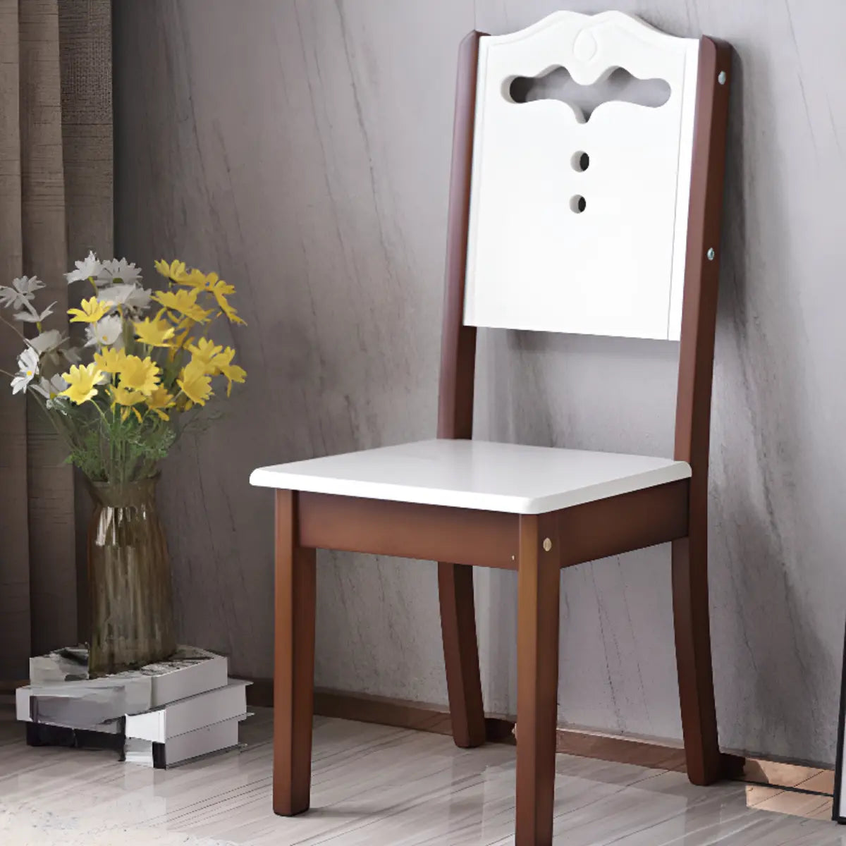 Leather Backrest Rubberwood Square Dining Chair Grey Image - 17