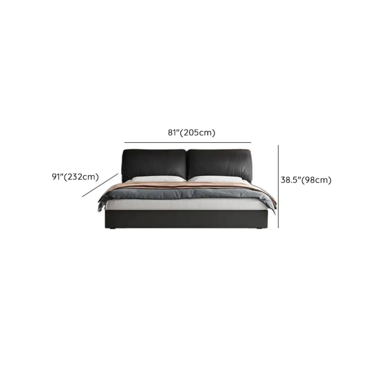 Leather Black Modern Queen Panel Bed with Headboard Image - 18