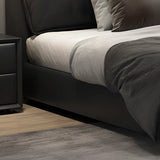 Leather Black Modern Queen Panel Bed with Headboard Image - 5