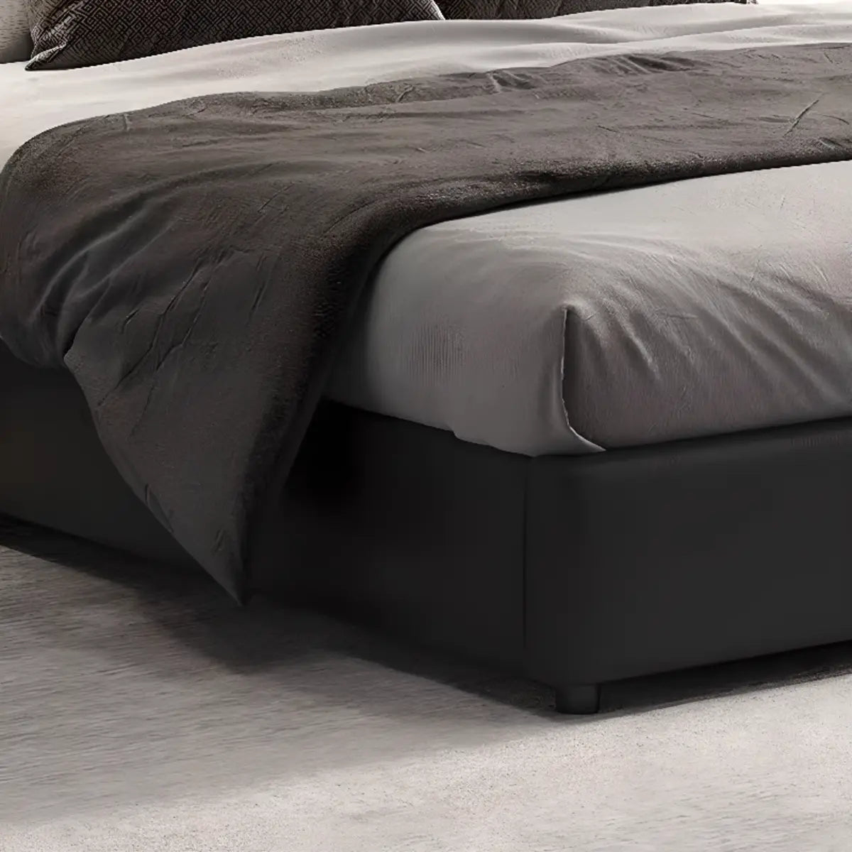 Leather Black Modern Queen Panel Bed with Headboard Image - 8