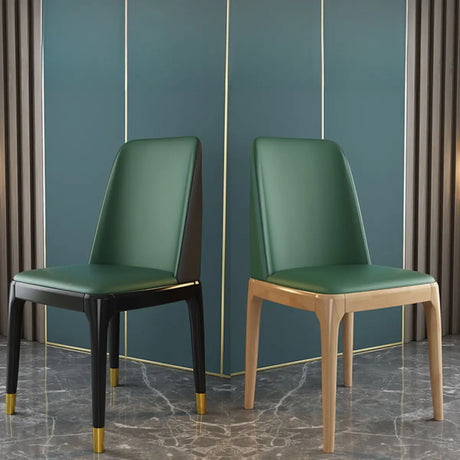 Leather Upholstered Rubberwood Dining Chairs Green Image - 1