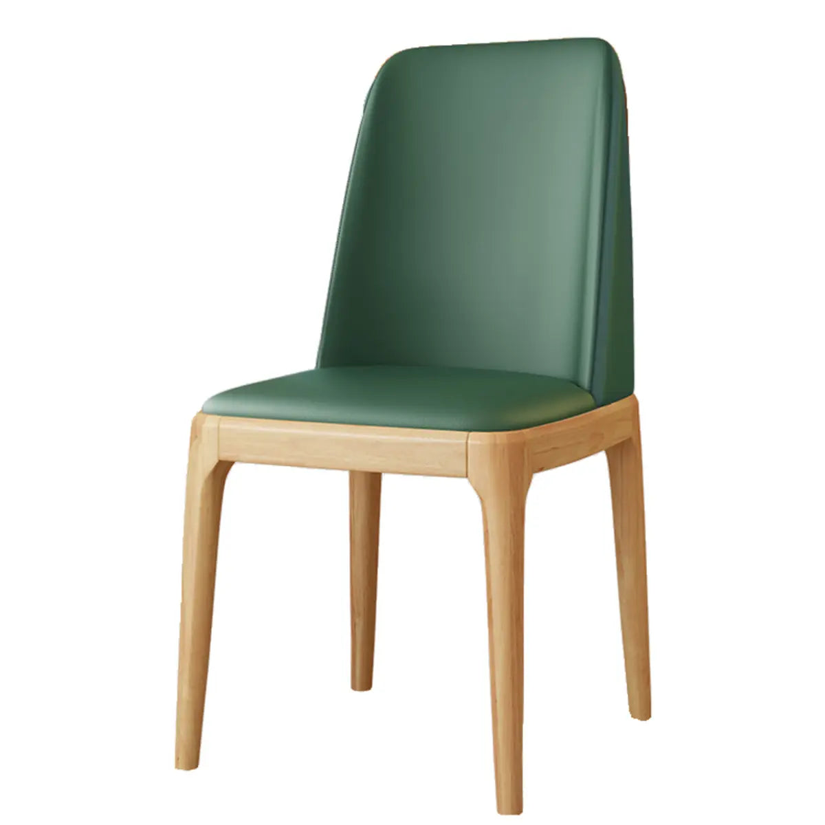 Leather Upholstered Rubberwood Dining Chairs Green Image - 2