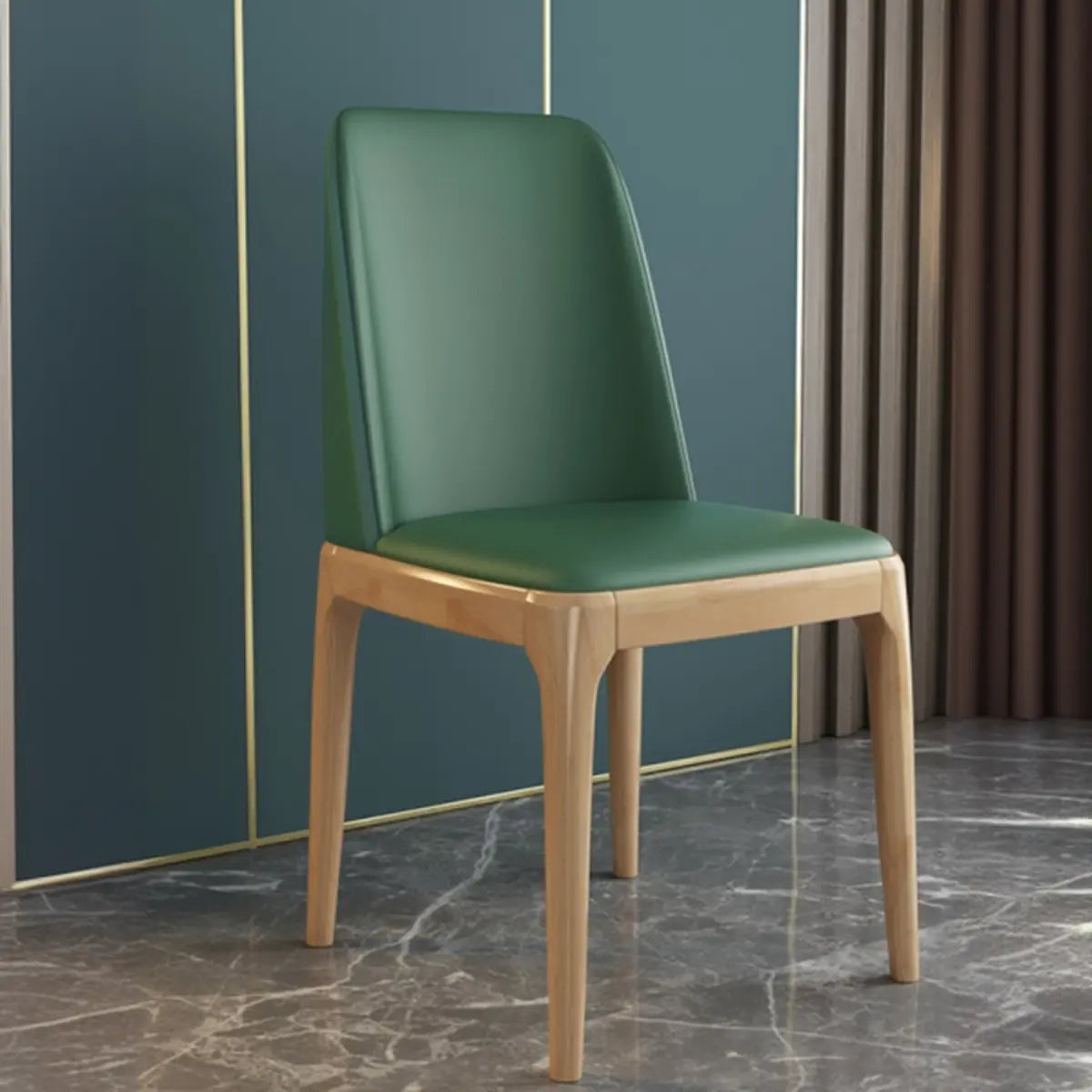 Leather Upholstered Rubberwood Dining Chairs Green Image - 3