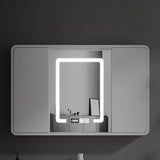 LED Light Wood White Large Storage Medicine Mirror Cabinet Image - 1