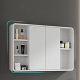 LED Light Wood White Large Storage Medicine Mirror Cabinet Image - 3