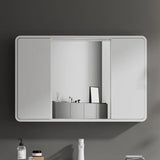 LED Light Wood White Large Storage Medicine Mirror Cabinet Image - 4