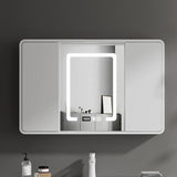 LED Light Wood White Large Storage Medicine Mirror Cabinet Image - 8