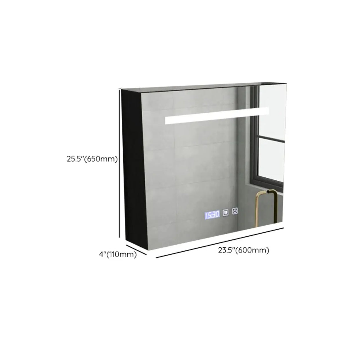 LED Mirrored Rectangle Wood Black Medicine Cabinet 