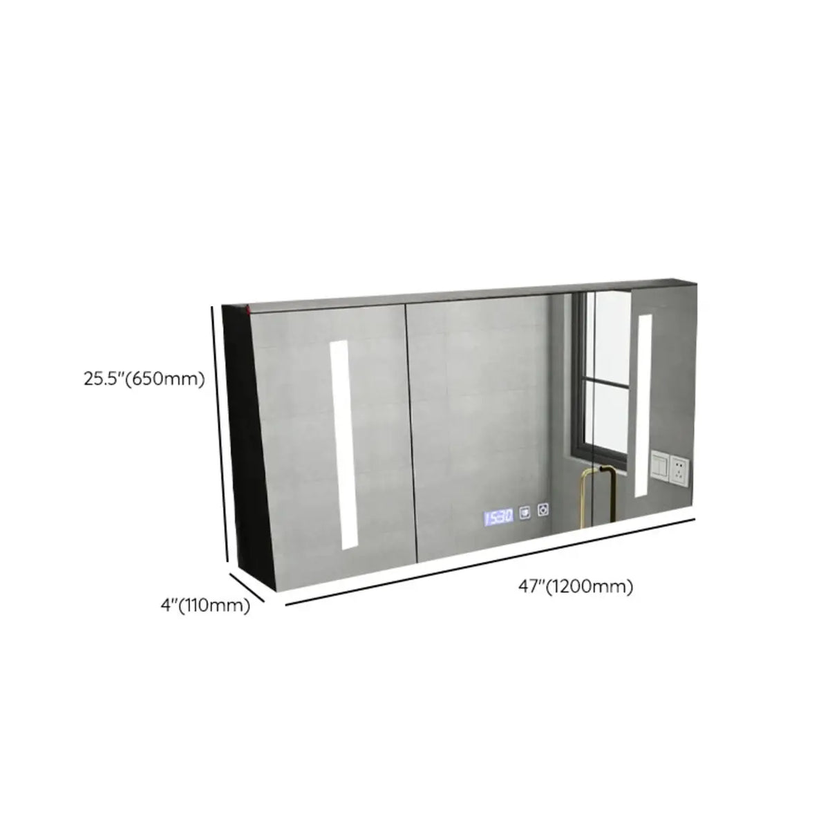 LED Mirrored Rectangle Wood Black Medicine Cabinet Image - 15