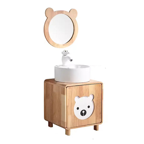 Lemon Bear Shape Wood Triple Bathroom Vanity with Cabinet Image - 2