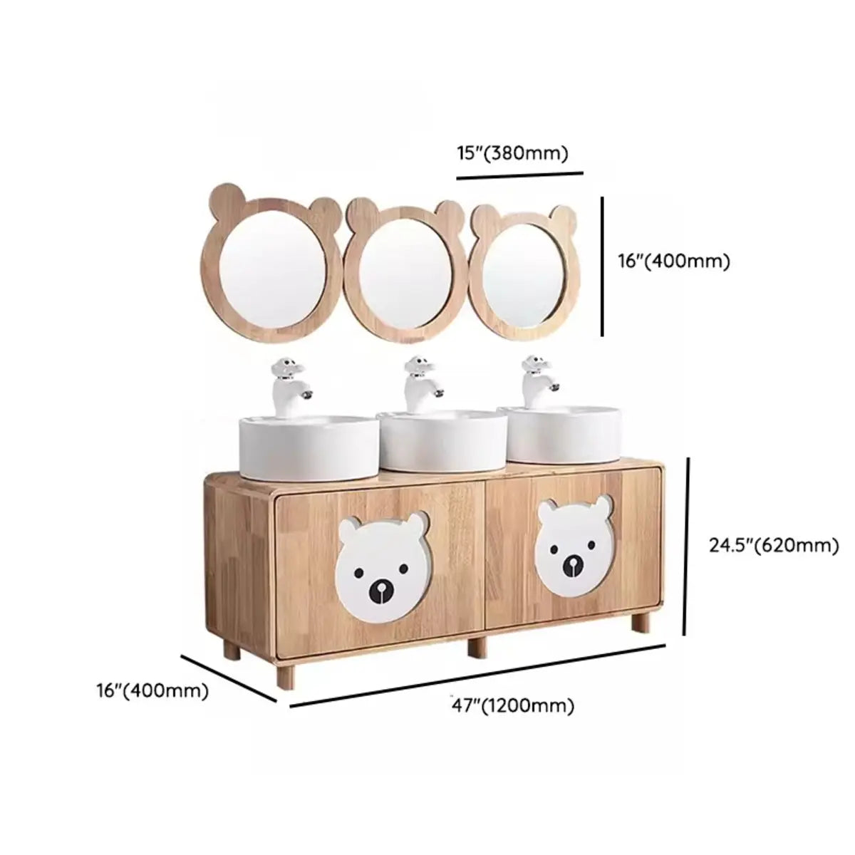 Lemon Bear Shape Wood Triple Bathroom Vanity with Cabinet Image - 19