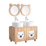 Lemon Bear Shape Wood Triple Bathroom Vanity with Cabinet Image - 3