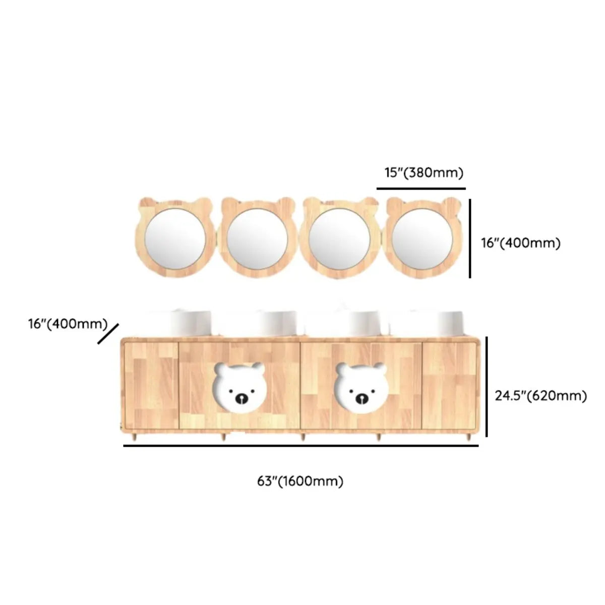 Lemon Bear Shape Wood Triple Bathroom Vanity with Cabinet Image - 20