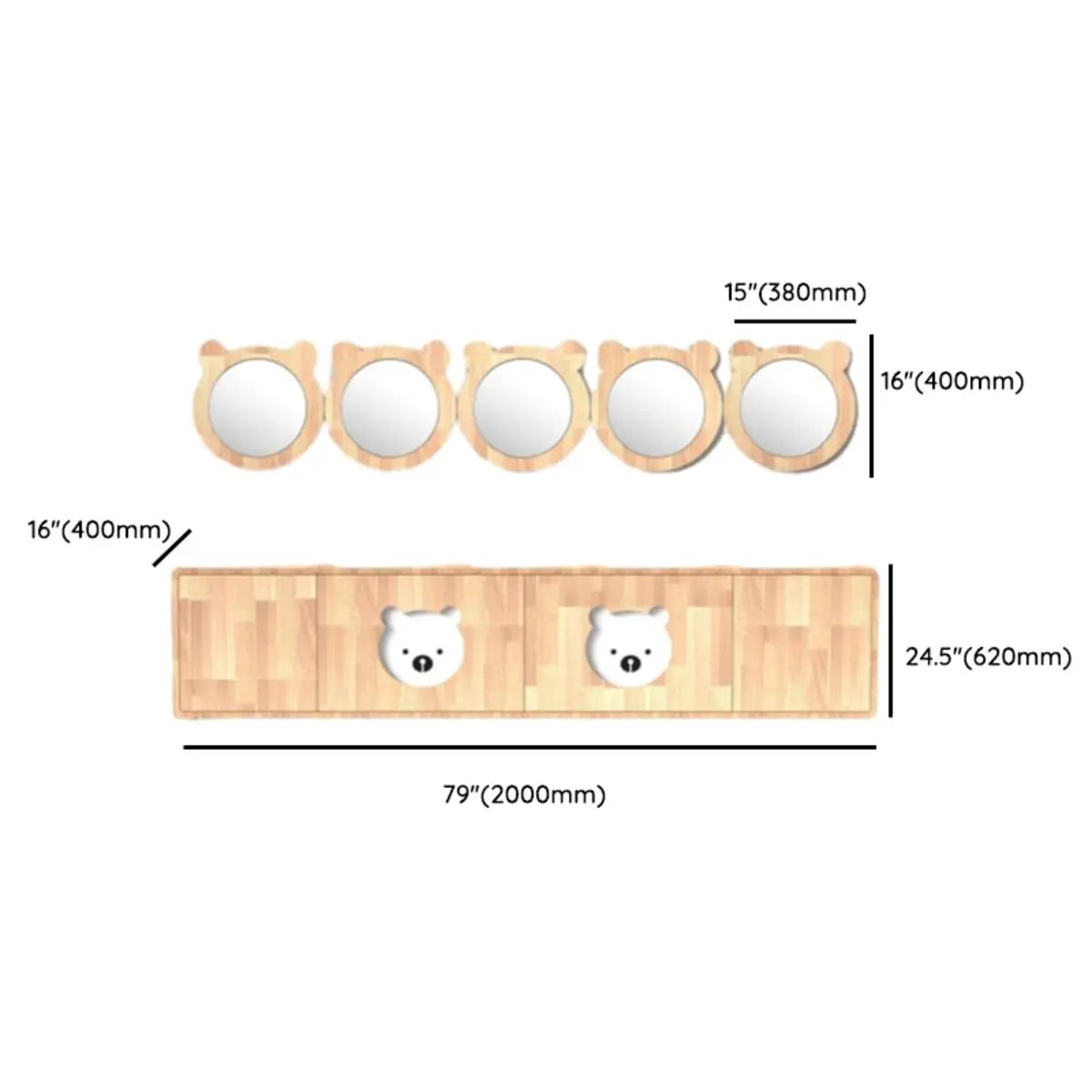 Lemon Bear Shape Wood Triple Bathroom Vanity with Cabinet Image - 21