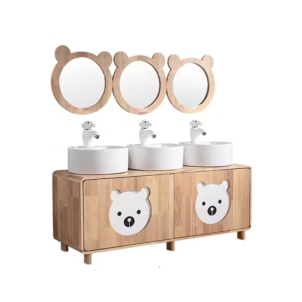 Lemon Bear Shape Wood Triple Bathroom Vanity with Cabinet Image - 5