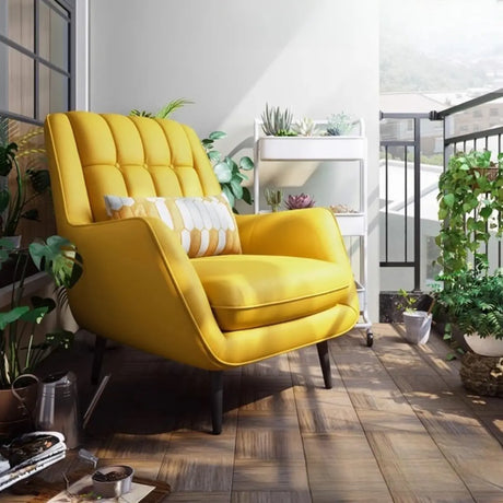 Lemon Yellow Full Grain Cow Leather Mid-Back Arm Chair Image - 1