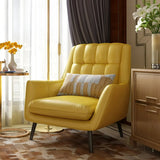 Lemon Yellow Full Grain Cow Leather Mid-Back Arm Chair Image - 2