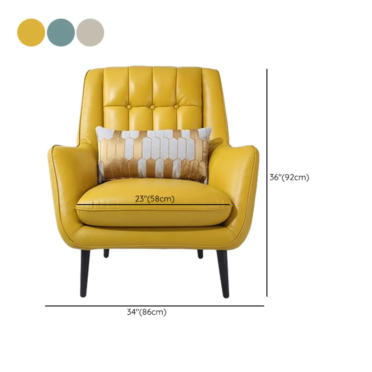 Lemon Yellow Full Grain Cow Leather Mid-Back Arm Chair 