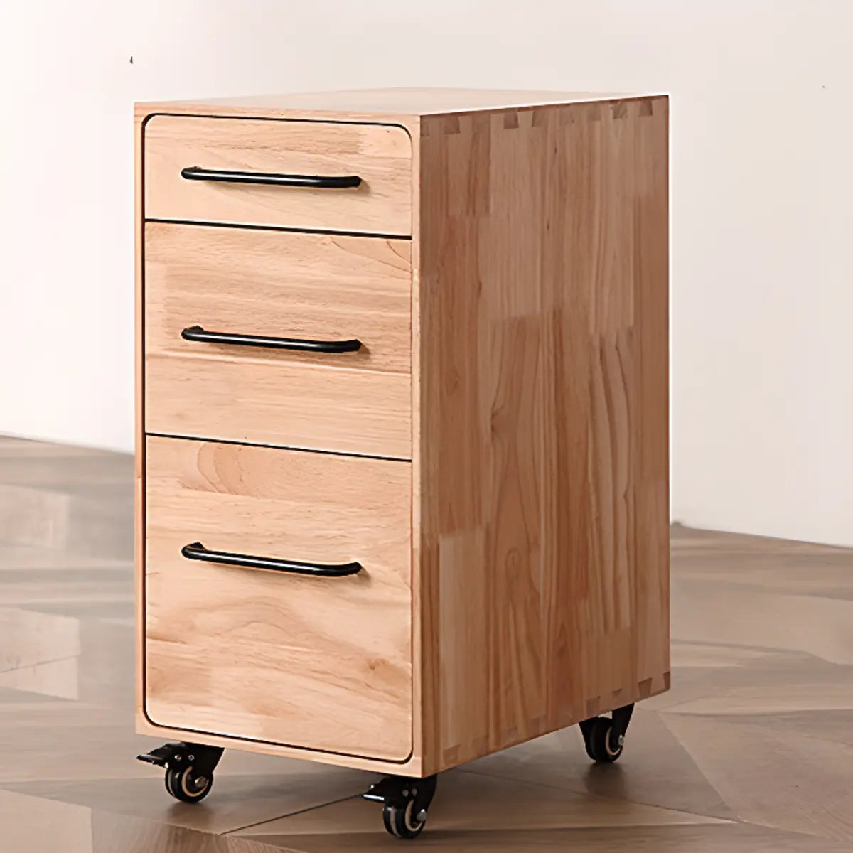 Light Brown Drawer Wood Small Rolling Filing Cabinet Image - 12