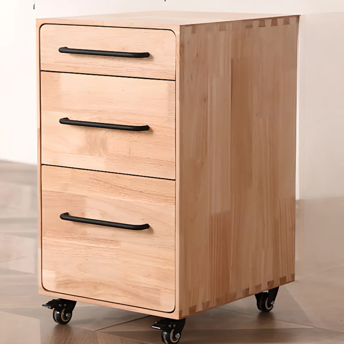 Light Brown Drawer Wood Small Rolling Filing Cabinet Image - 4