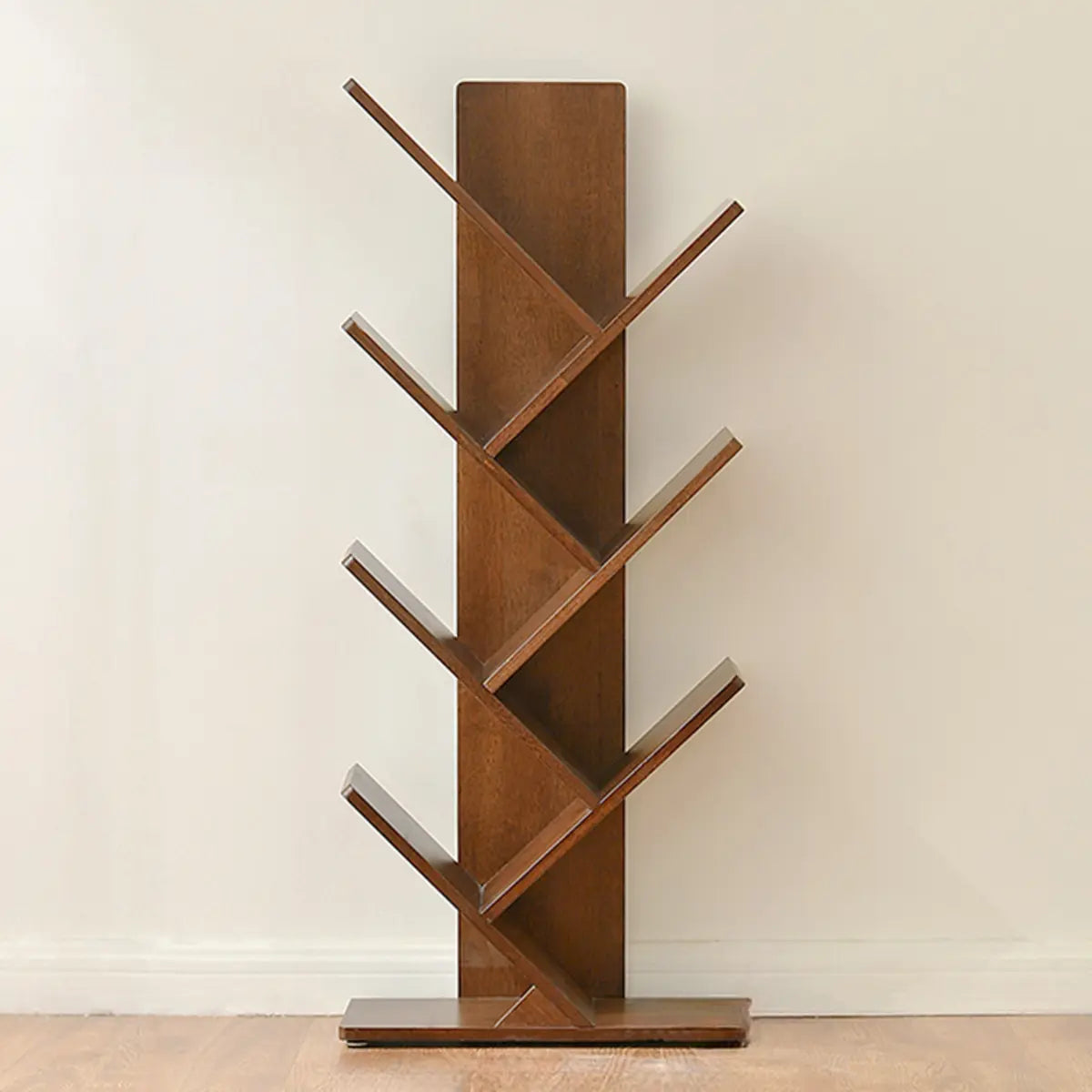 Light Brown Trendy Tree-Shaped Rubberwood Bookcase Image - 9